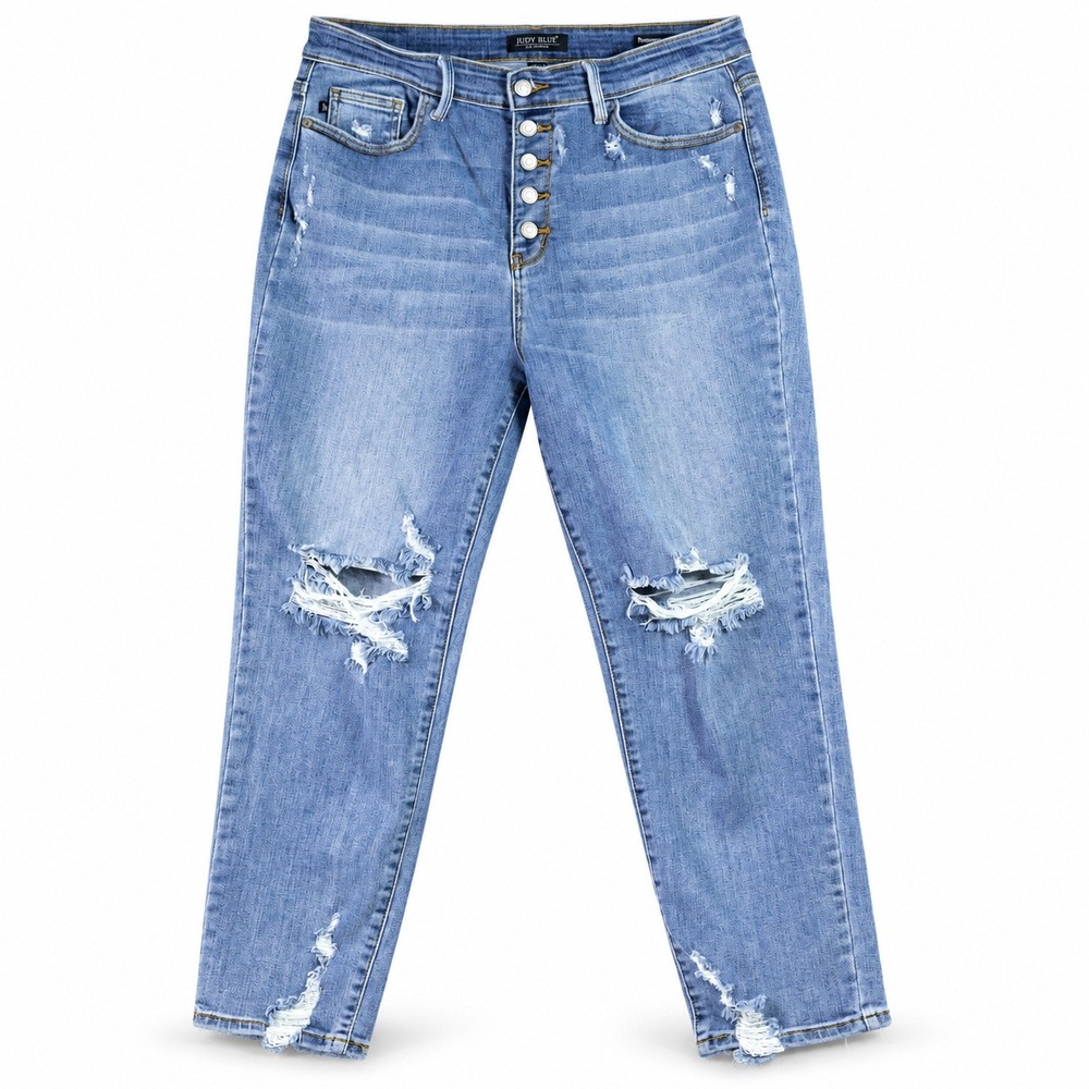Judy Blue 82462 Womens 13/31 High Rise Button Fly Distressed Boyfriend Jeans